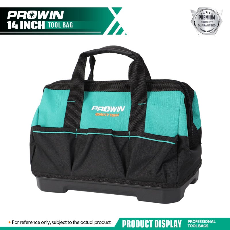 Prowin 14-inch Tool Bag, Multi-pocket Tool Organizer with Plastic Waterproof Bottom, Wide Mouth Tool Tote Bag with Inside Pockets for Construction, Carpentry, Gardening, Electrician, DIY - Image 2